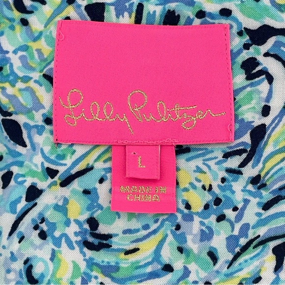 Lilly Pulitzer Madia Tunic Blue Dress Women Size L Coastal Nautical Floral Rayon - Picture 6 of 7